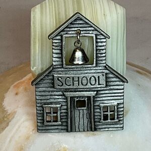 JJ Jonette Vintage Signed Schoolhouse Pewter Brooch